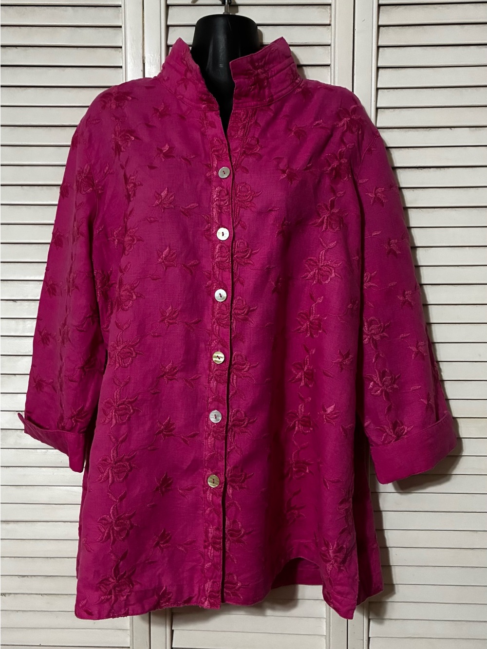 John Mark Magenta Embroidered Button-Down Tunic